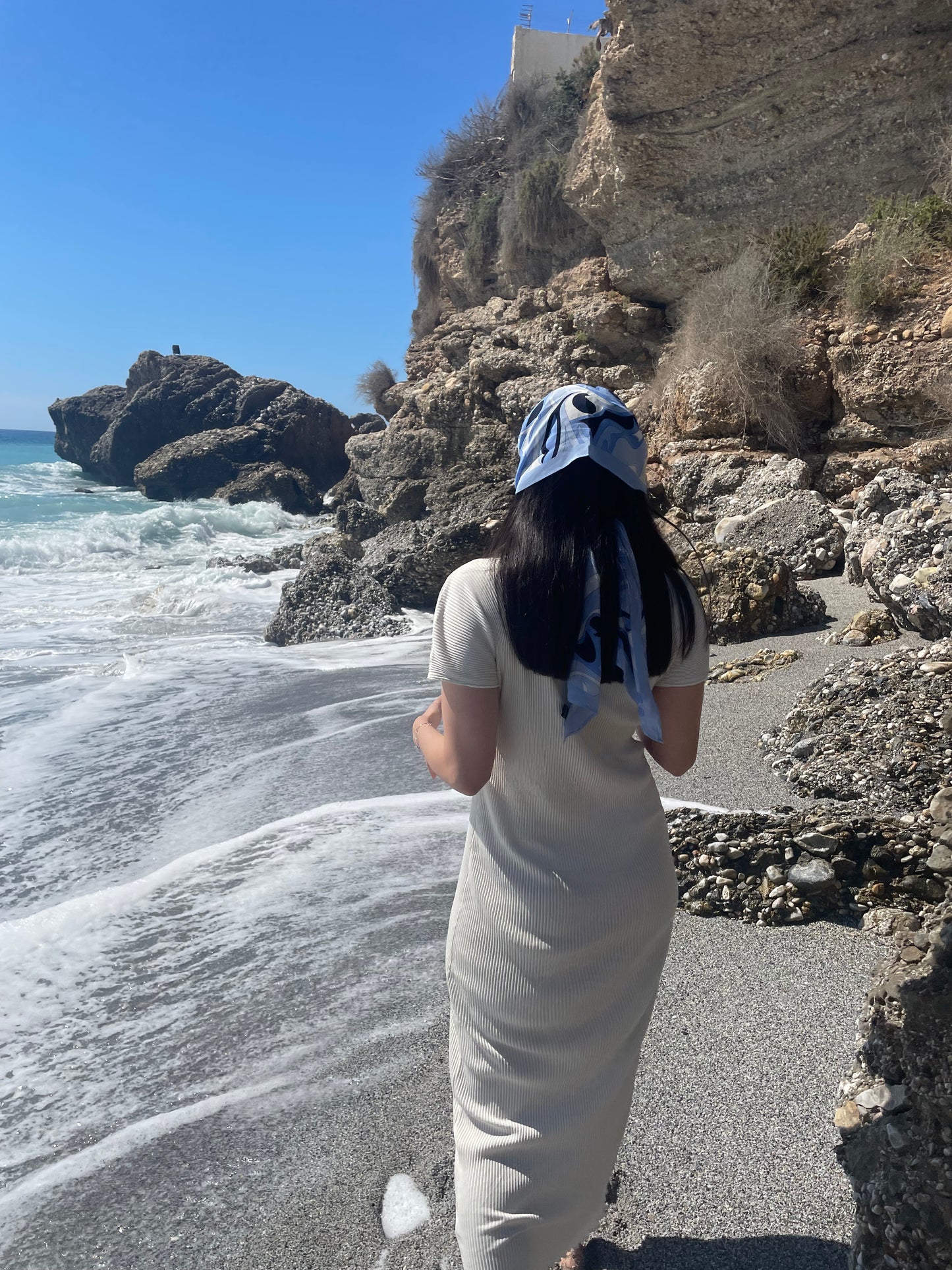 Ljusblå Swirl silkesscarf